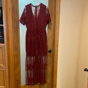 Elegant Lace Red Dress